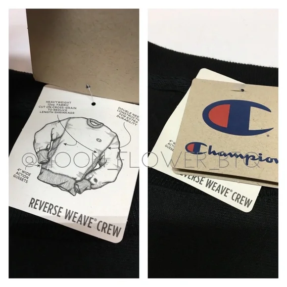 Champion Reverse Weave Crew Neck Sweatshirt Black - Picture 13 of 14